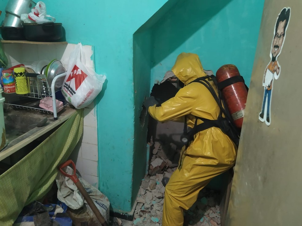Corpo é encontrado enterrado em parede  — Foto: Corpo de Bombeiros/Divulgação