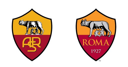 Lançado em 2013, o escudo da Roma conta com a palavra "Roma". Antes com a sigla "ARS", a ideia do clube italiano é fortalecer a ligação do time com a cidade. O ano de fundação da equipe também está na versão mais recente (Reprodução)