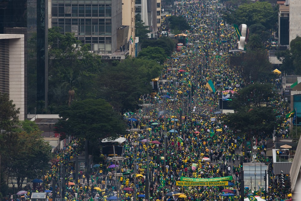 Vista aérea da Avenida Paulista no 7 de Setembro — Foto: Edilson Dantas
