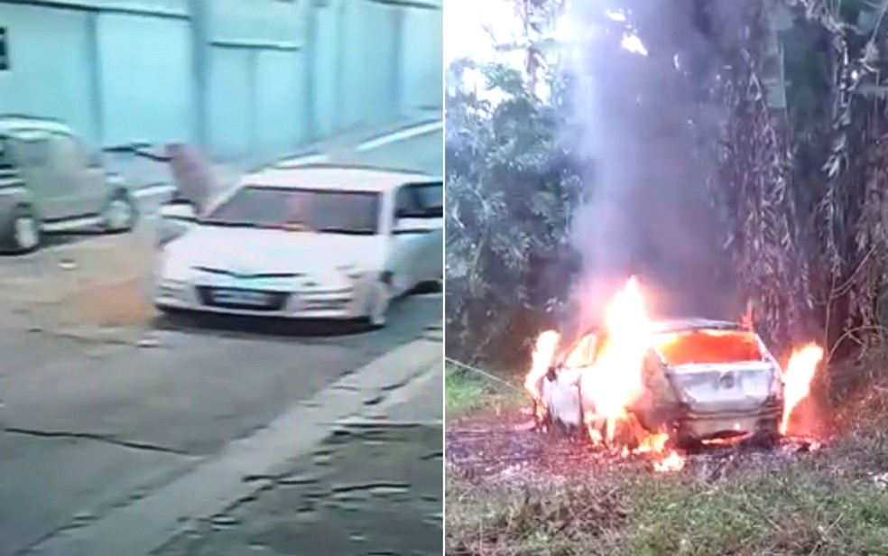 Polícia encontrou carro queimado com as mesmas caracterísicas do veículo usado no crime contra PM da Rota — Foto: Reprodução/Redes sociais