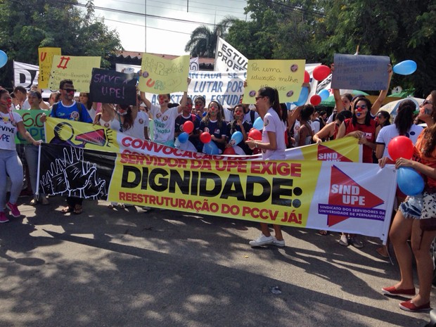 Estudantes fazem passeata com faixas e cartazes. (Foto: Ana Regina / TV Globo)