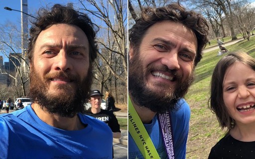 Gabriel Braga Nunes ganha apoio da família ao correr meia maratona em NY
