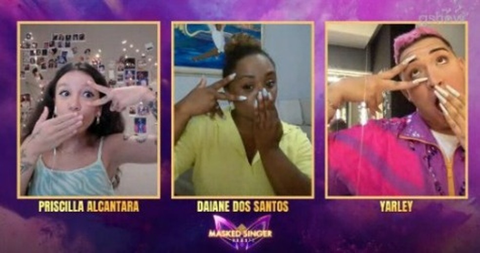 Priscilla Alcantara, Daiane dos Santos e Yarley no Bate-Papo do 'Masked' — Foto: Reprodução Gshow