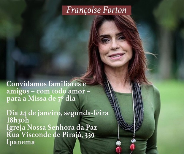 Françoise Forton terá missa de sétimo dia (Foto: Reprodução/Instagram)