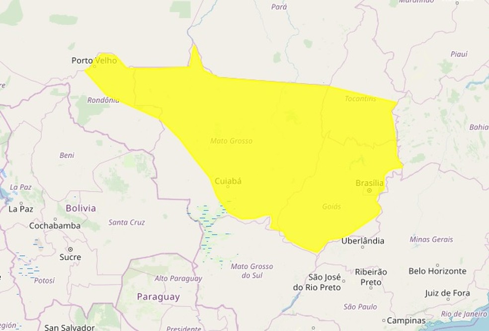 Área de alerta para o acúmulo de chuva — Foto: Reprodução Inmet