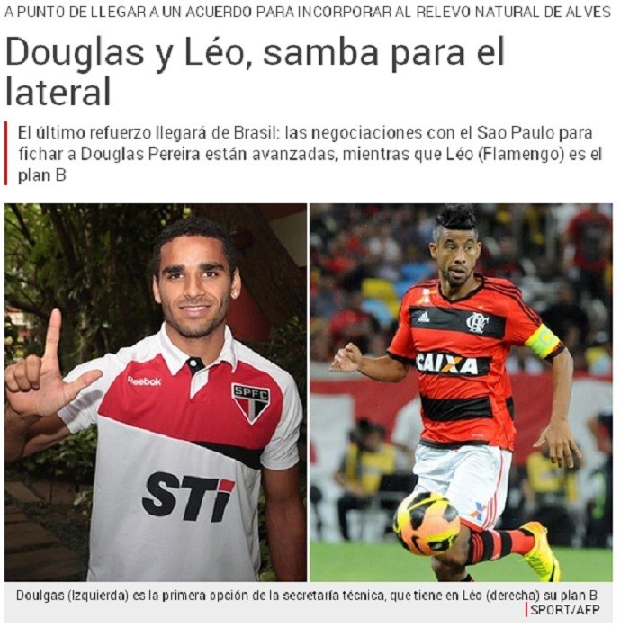 Ao dizer que Léo é opção do Barça, jornal catalão usa foto de Léo Moura