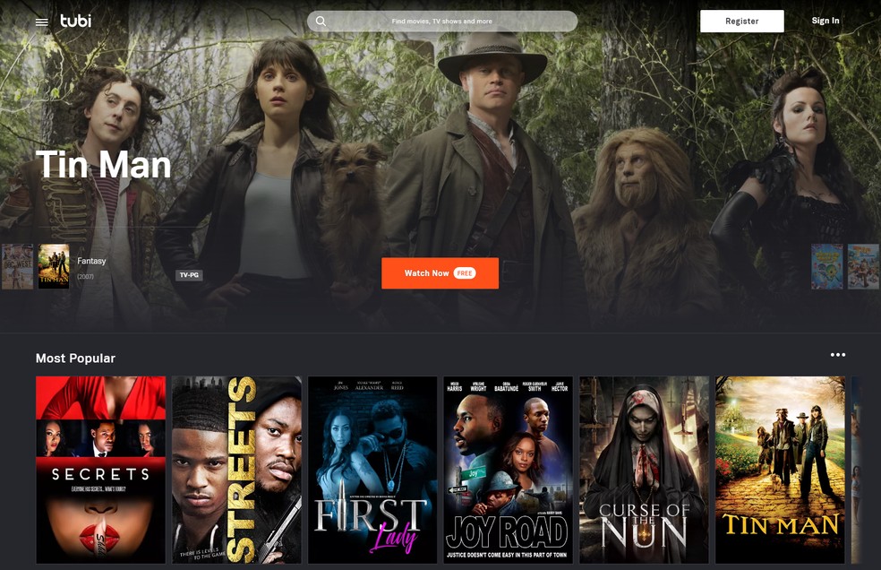 Interface para desktop da Tubi TV lembra Netflix — Foto: Reprodução/TechTudo