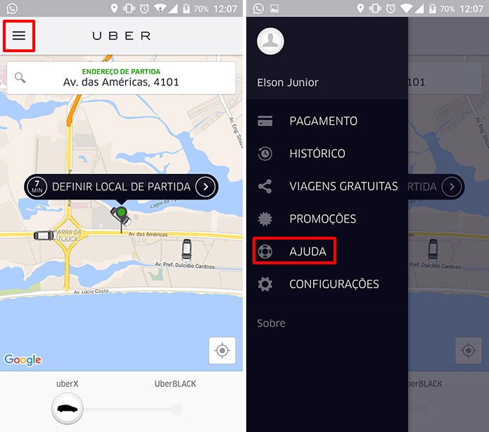 Uber oferece ferramenta para fazer reclamações e relatar problemas em viagens (Foto: Reprodução/Elson de Souza)