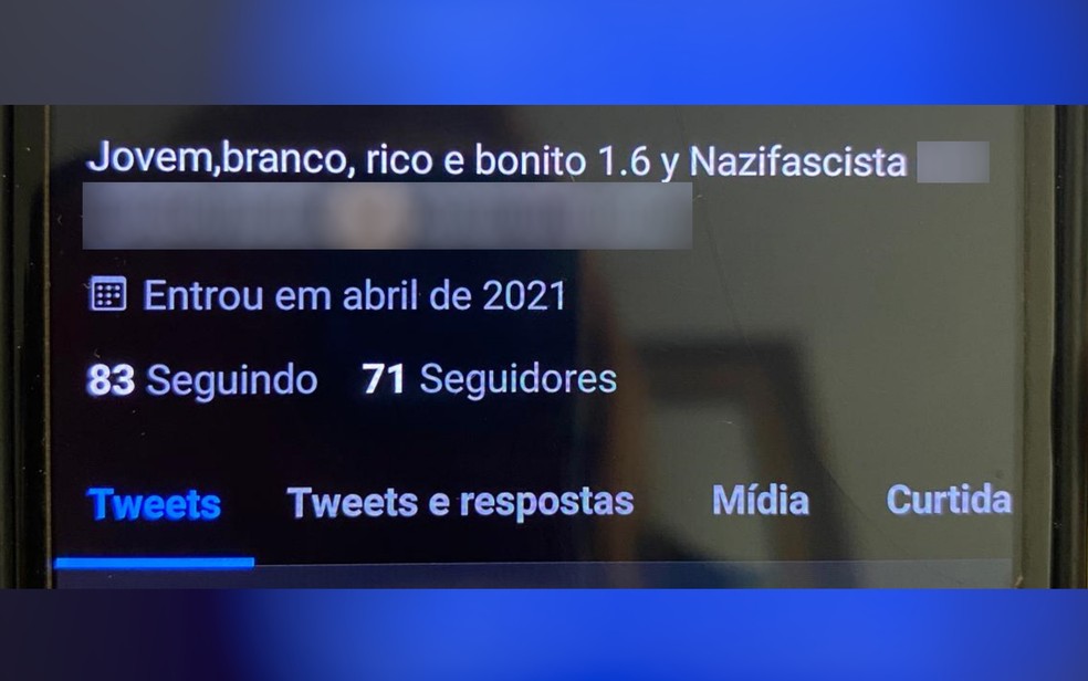Adolescente tinha perfil de cunho nazista em rede social, em Goiânia — Foto: Reprodução/TV Anhanguera