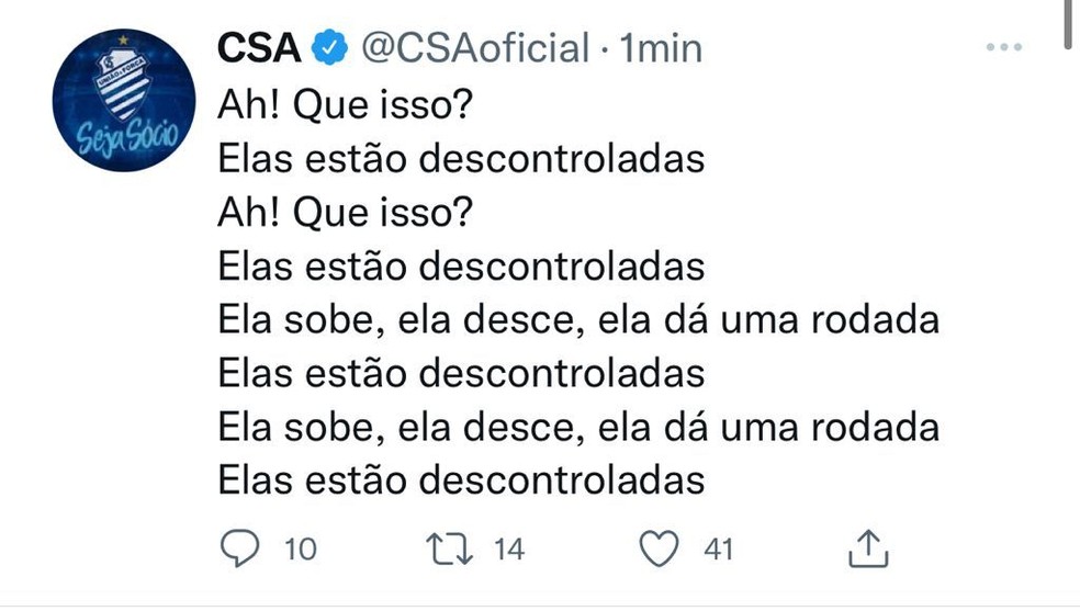 Após tumulto na vitória em cima do Cruzeiro, CSA provoca time mineiro: "Descontroladas" — Foto: Twitter/CSA
