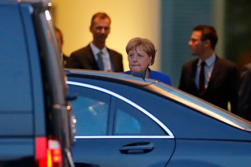 Angela Merkel após uma reunião em Berlim em agosto de 2019 — Foto: Odd ANDERSEN / AFP