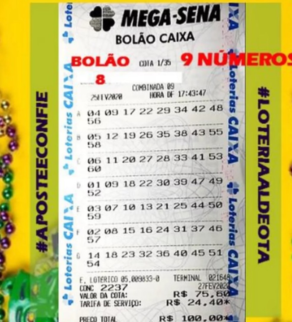 Bolão em Fortaleza teve sete jogos de nove números  — Foto: Alexandro Dantas/Arquivo pessoal