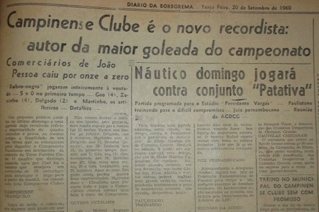 Campinense faz 11 a 0 no Comerciários no Paraibano de 1960 (Foto: Reprodução)