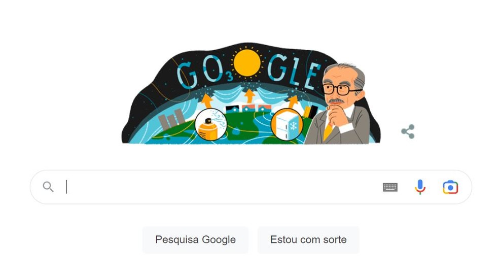 'Doodle' homenageia Mario Molina, químico mexicano que venceu o Nobel por descobertas relacionadas à camada de ozônio — Foto: Reprodução/Google