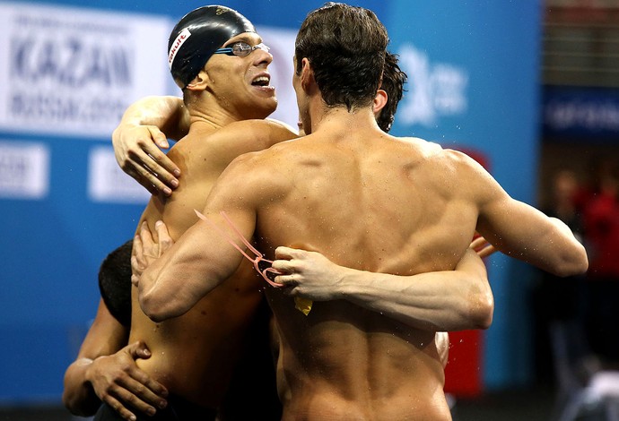 Cielo, Felipe França, Marcelo Macedo e Guilher guido, mundial de natação (Foto: Satiro Sodré / SSpress)