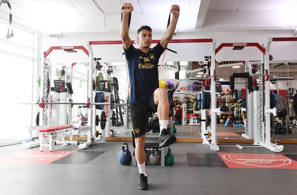 Gabriel Martinelli treina no Arsenal — Foto: Getty Images