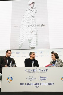 Felipe Oliveira Baptista, diretor criativo da Lacoste, subiu ao palco para talk com Suzy Menkes e Manuel Arnaut, da Vogue Portugal   