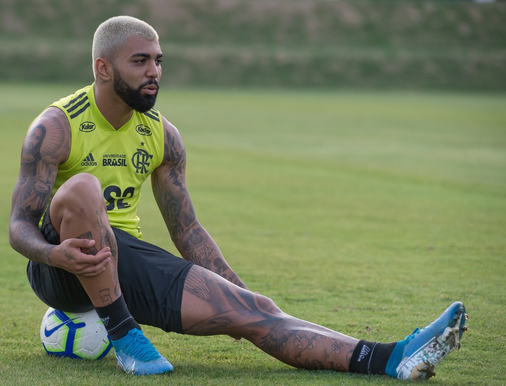 Gabigol em treino do Flamengo no Ninho do Urubu — Foto: Alexandre Vidal