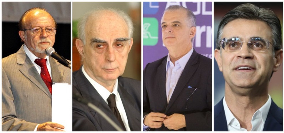 Os ex-governadores Alberto Goldman (PSDB), Cláudio Lembo (DEM), Márcio França (PSB) e ao atual governante, Rodrigo Garcia (PSDB): vices que viraram governadores efetivos em SP. — Foto: Montagem/g1/Divulgação