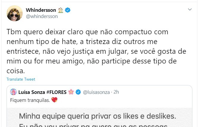 Whindersson Nunes se pronuncia sobre polêmica envolvendo clipe de Vitão e Luísa Sonza (Foto: Reprodução/Twitter)