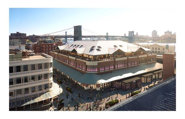 Architect's rendering of an aerial view of Fulton Market in the Seaport district, set to open mid-2018 (Foto: THE HOWARD HUGHES CORPORATION)