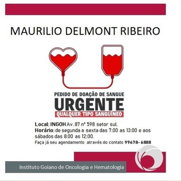 Pedido de doação de sangue para Maurilio (Foto: Reprodução/ Instagram)