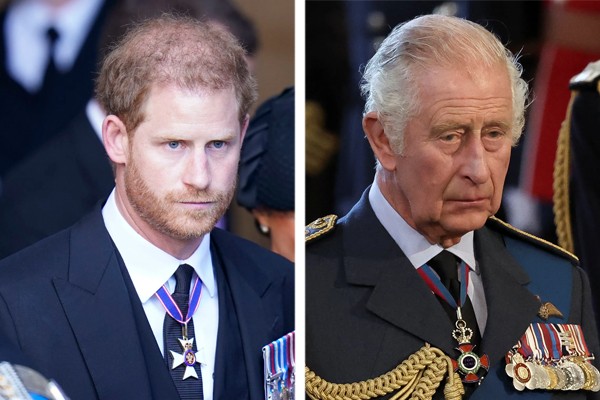 O príncipe Harry e seu pai, o rei Charles III (Foto: Getty Images)