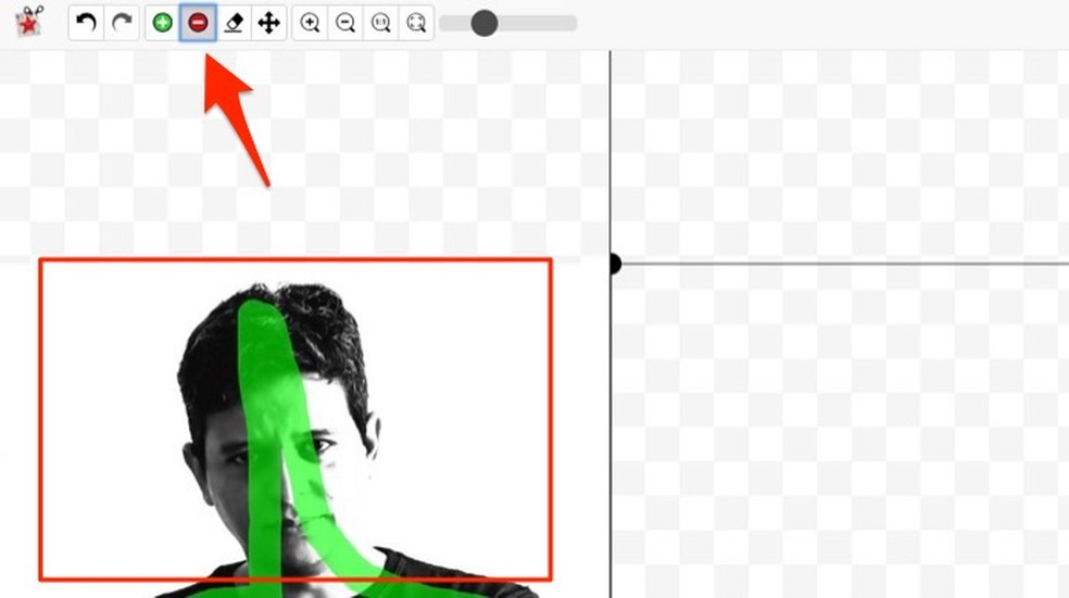 Ação para selecionar pontos de uma imagem para extrair o fundo usando o serviço online PhotoScissors — Foto: Reprodução/Marvin Costa