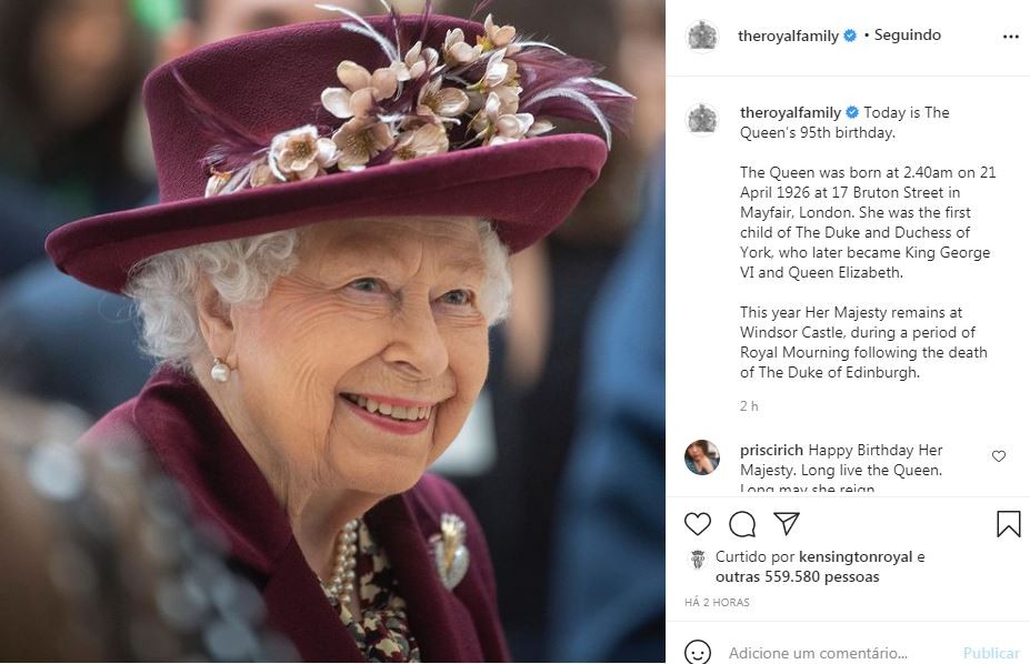 Rainha Elizabeth II completa 95 anos de idade (Foto: Reprodução / Instagram)