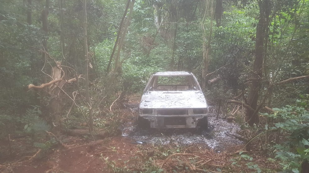 Carro da vítima foi utilizado para ocultação de partes do corpo e depois foi incendiado pelos suspeitos — Foto: Portal Palotina