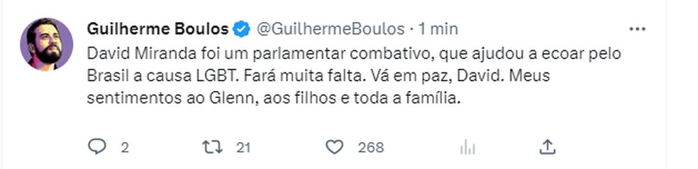 Boulos presta homenagem  — Foto: Reprodução/Twitter