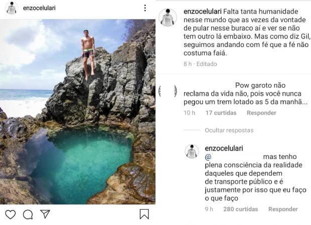 Enzo Celulari rebate crítica de seguidor (Foto: Reprodução/Instagram)