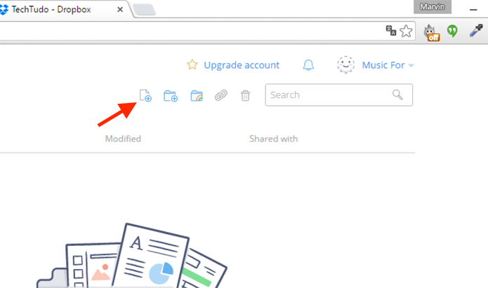 Acessando a ferramenta de upload de arquivos do Dropbox (Foto: Reprodução/Marvin Costa)