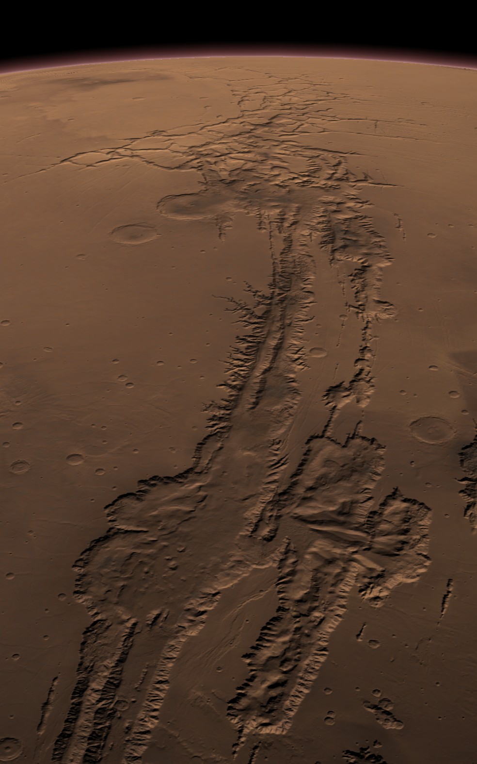 Valles Marianes é um gigantesco sistema de cânions em Marte — Foto: Wikimedia Commons