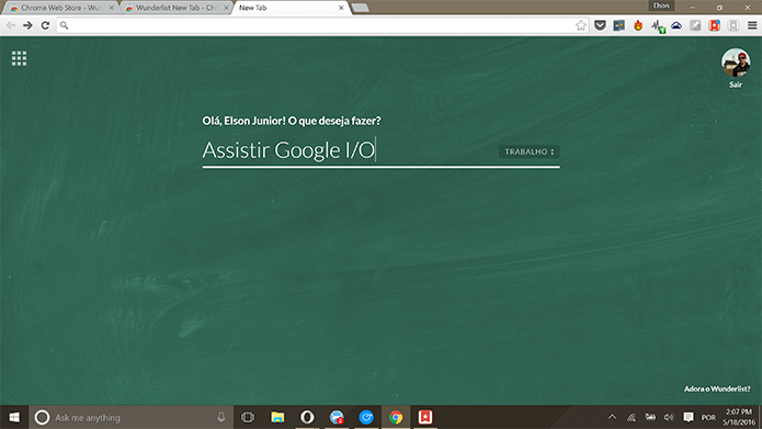 Usuário pode adicionar tarefas a partir de nova aba no Google Chrome (Foto: Reprodução/Elson de Souza)