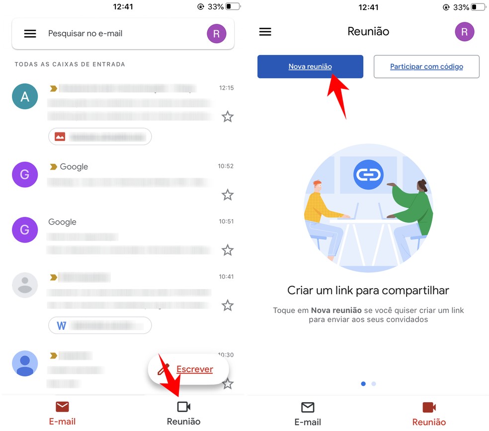 Nova aba do Gmail permite criar reuniões em vídeo — Foto: Reprodução/Rodrigo Fernandes