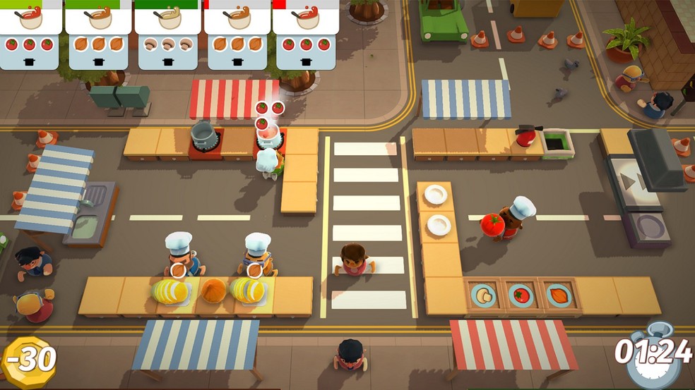 Em 'Overcooked', jogadores precisam trabalhar em equipe para pilotar uma cozinha (Foto: Divulgação/Ghost Town Games)