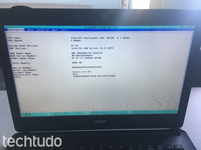Como entrar na BIOS de um notebook Acer  Dicas e Tutoriais  TechTudo