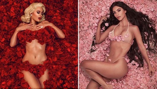 Os ensaios das socialites Paris Hilton e Kim Kardashian em meio a flores (Foto: Instagram)