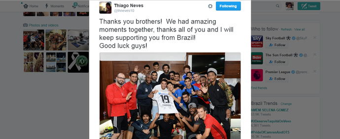 A caminho do Cruzeiro, Thiago Neves se despede do Al-Jazira: Boa sorte