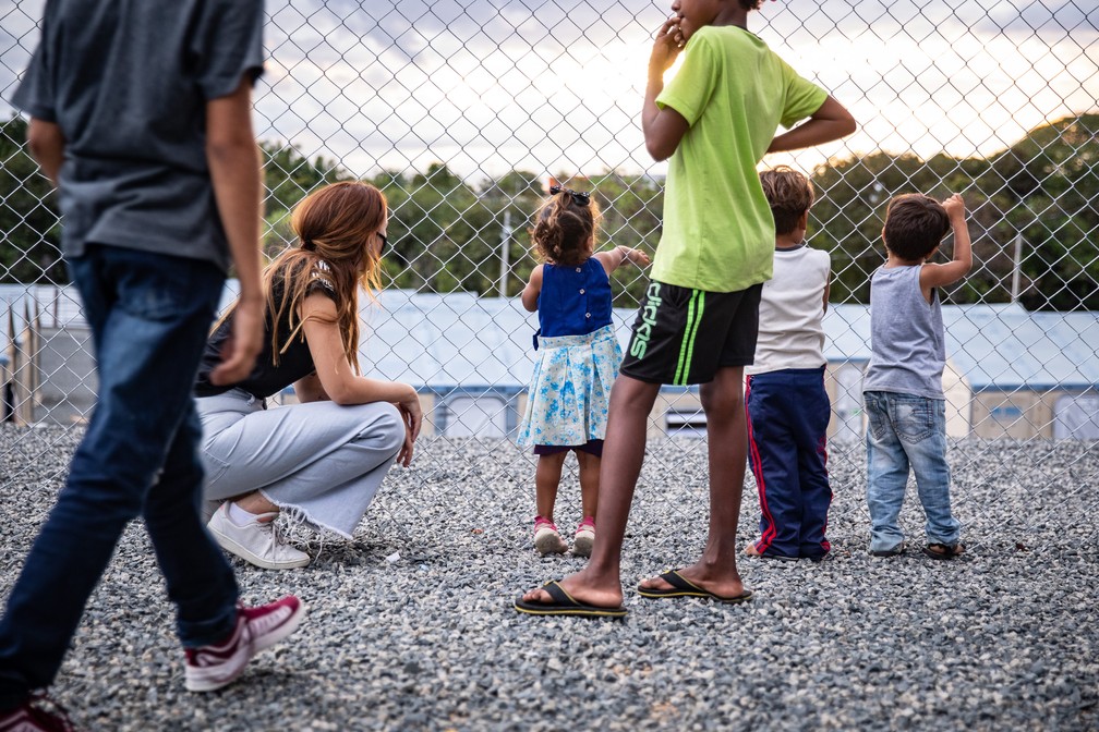 Crianças venezuelanas brincam em um abrigo da Operação Acolhida em Boa Vista — Foto: Fábio Tito/g1