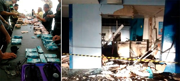 Segundo a PM, dinheiro dos caixas foi recuperado; explosão destruiu terminais do Bradesco dentro da usina Estivas, de cana de açúcar (Foto: Divulgação/Polícia Militar do RN)