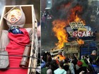 Críticos de Thatcher celebram funeral queimando boneca da ex-premiê