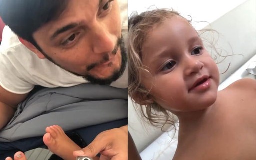 Fofa demais! Bruno Gissoni mostra Madalena fazendo careta