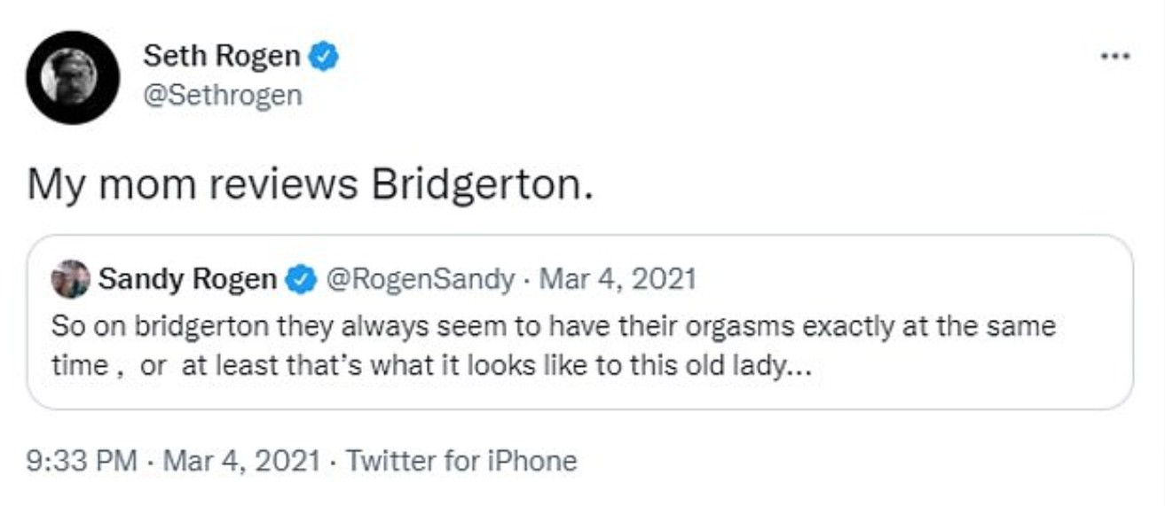Seth Rogen comenta o tweet da mãe, Sandy (Foto: Reprodução/Twitter)