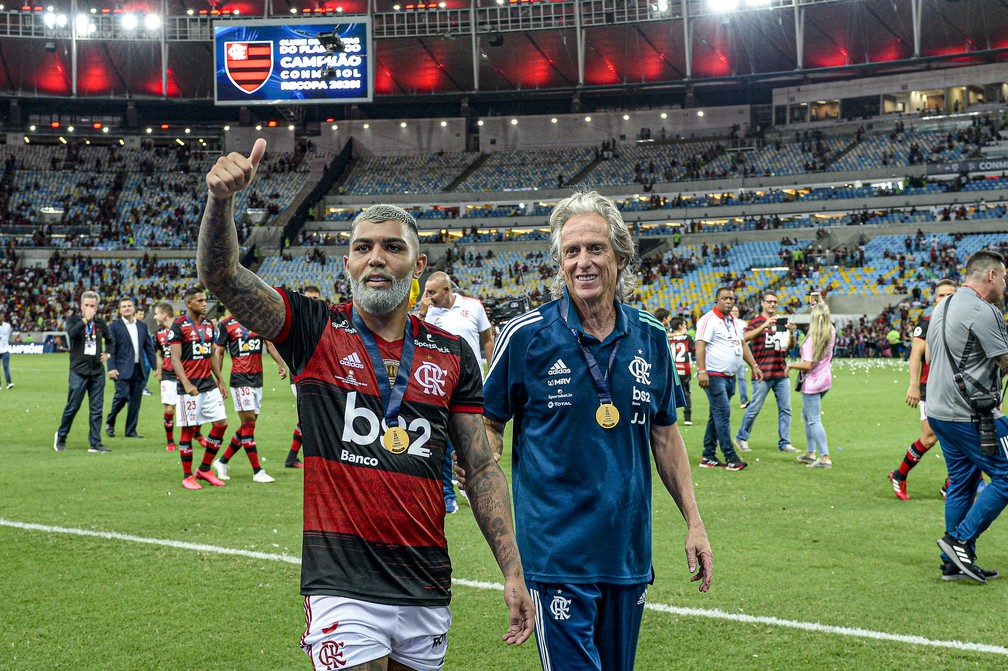 Gabigol Jorge Jesus Flamengo — Foto: Marcelo Cortes / Flamengo