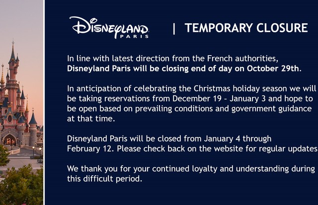 Disney de Paris volta a fechar por causa da pandemia da Covid-19 (Foto: Reprodução/Twitter)