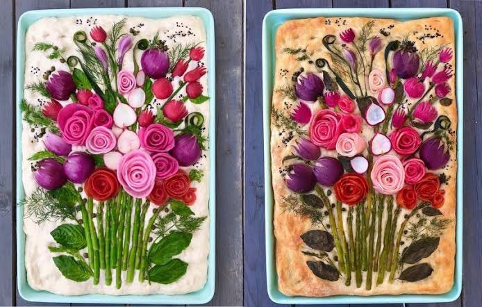 Vale apostar em flores comestíveis para decorar os pães achatados (Foto: Reprodução / Pinterest)