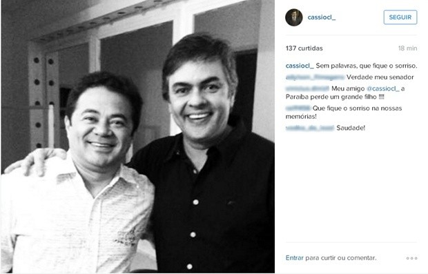 Senador Cássio Cunha Lima faz homenagem a Shaolin nas redes sociais (Foto: Reprodução/ Instagram)