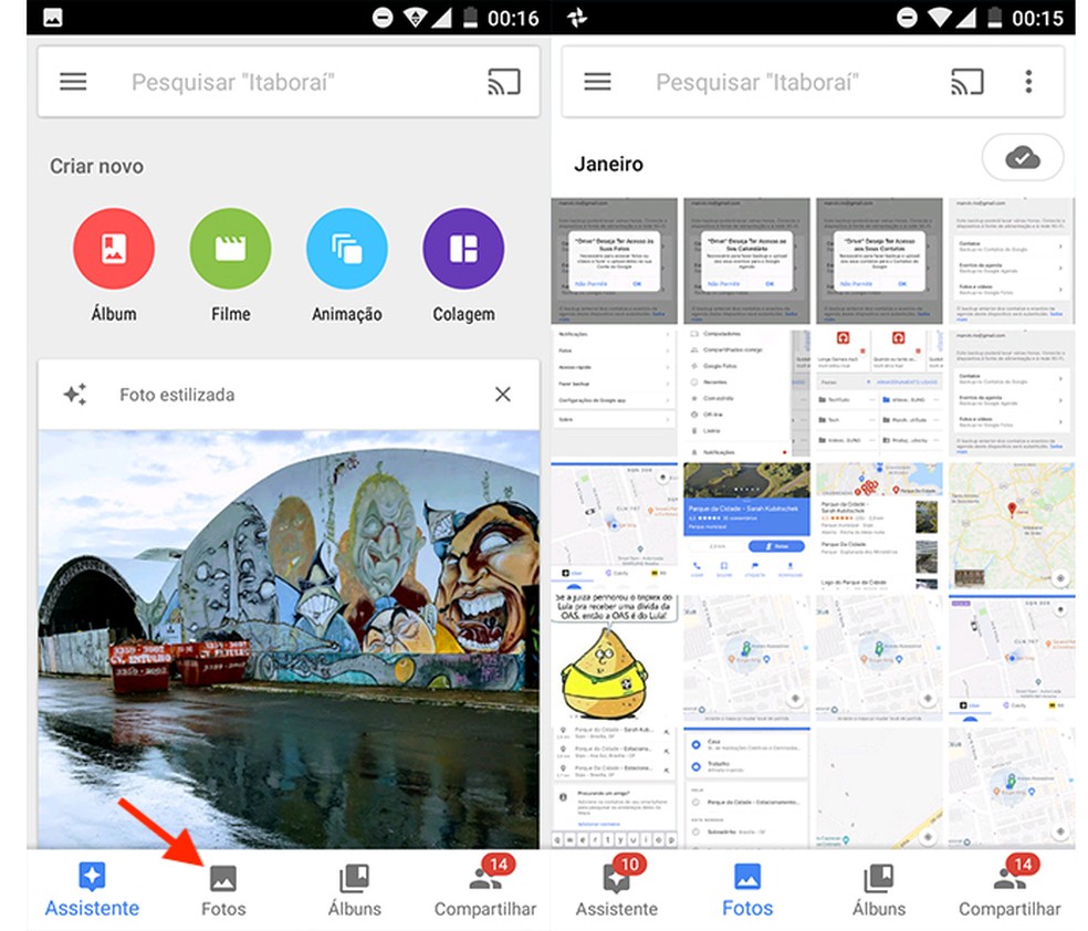 Ação para encontrar fotos sincronizadas do iPhone para um aparelho Android (Foto: Reprodução/Marvin Costa)